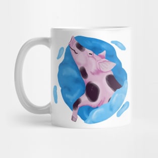 Sleeping pig on a big blue pillow Mug